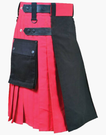 Black and Red Double Tone Kilt With Leather Straps