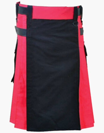 Black and Red Double Tone Kilt With Leather Straps
