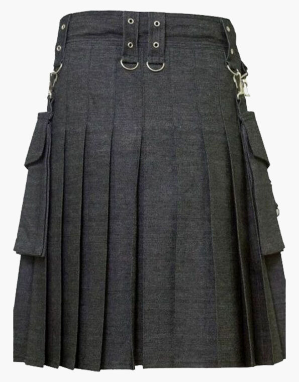 Elegant Relaxed Black Denim Kilt