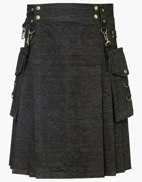 Elegant Relaxed Black Denim Kilt