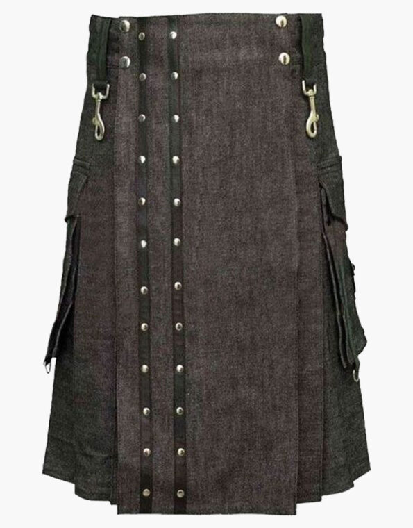 Heavy Denim Kilt With Straps