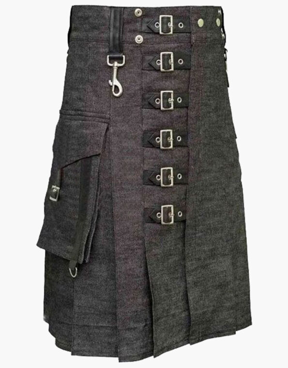 Heavy Denim Kilt With Straps