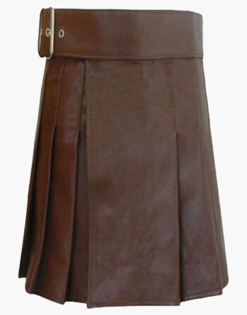 Brown Leather Modern Women Mini Kilt