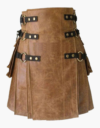 Handmade 100% Genune Brown Leather Kilt
