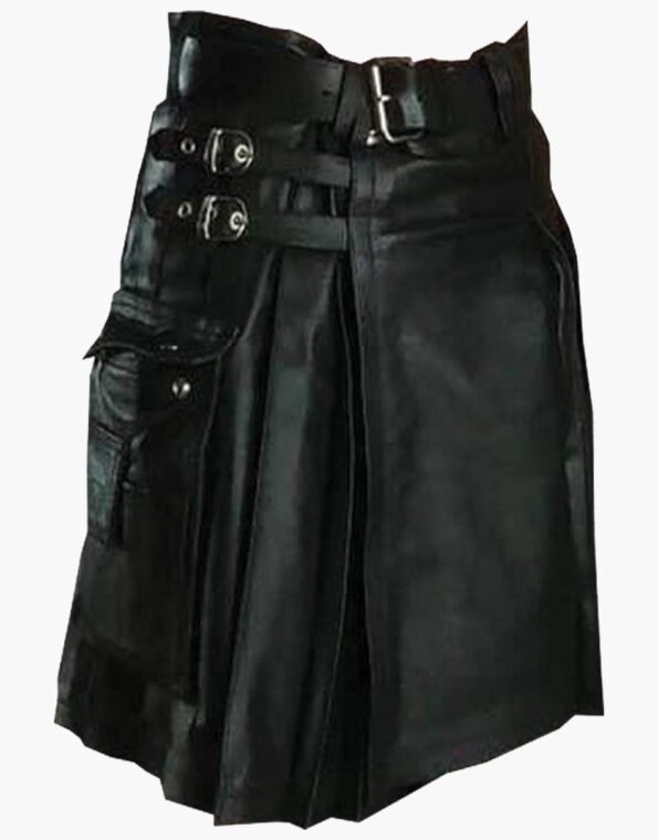 Mens Black Leather Kilt