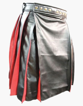 Pleated Black and Red Leather Kilt