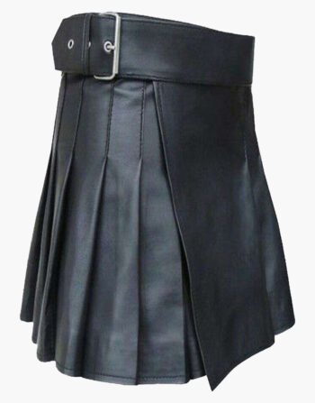 Women Black Leather Modern Mini Kilt