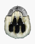 Chrome Celtic Cantle White Rabbit Sporran With 5 Black Fur Tassels