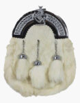 Full Dress Sporran White Rabbit Fur Chrome Lion Emblem