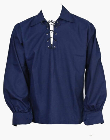 Navy Blue Scottish Men Jacobean Ghillie Kilt Shirt