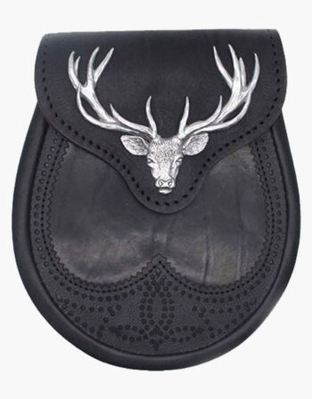 Black Stag Head Leather Sporran