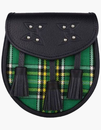 Irish National Green Genuine Leather Tartan Sporran