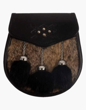 New Black Rabbit Fur Cross Stud Embossed Semi Dress Sporran