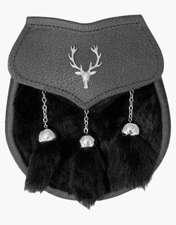 Stag Head Badge Black Rabbit Fur Sporran