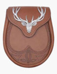 Stag Head Badge Tan Brown Leather Sporran